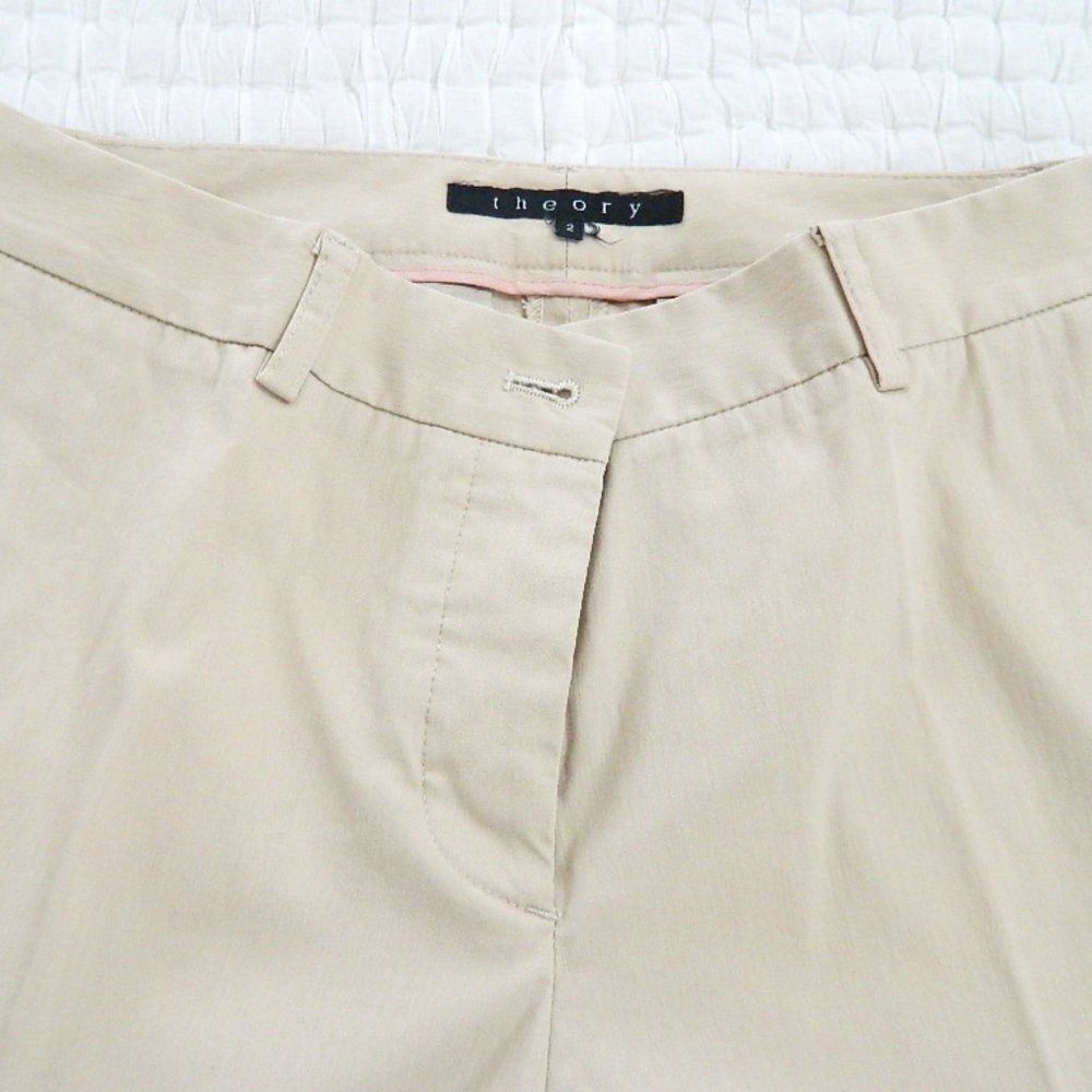 Theory Flat Front Beige Pants Cotton Stretch Chinos Size 2